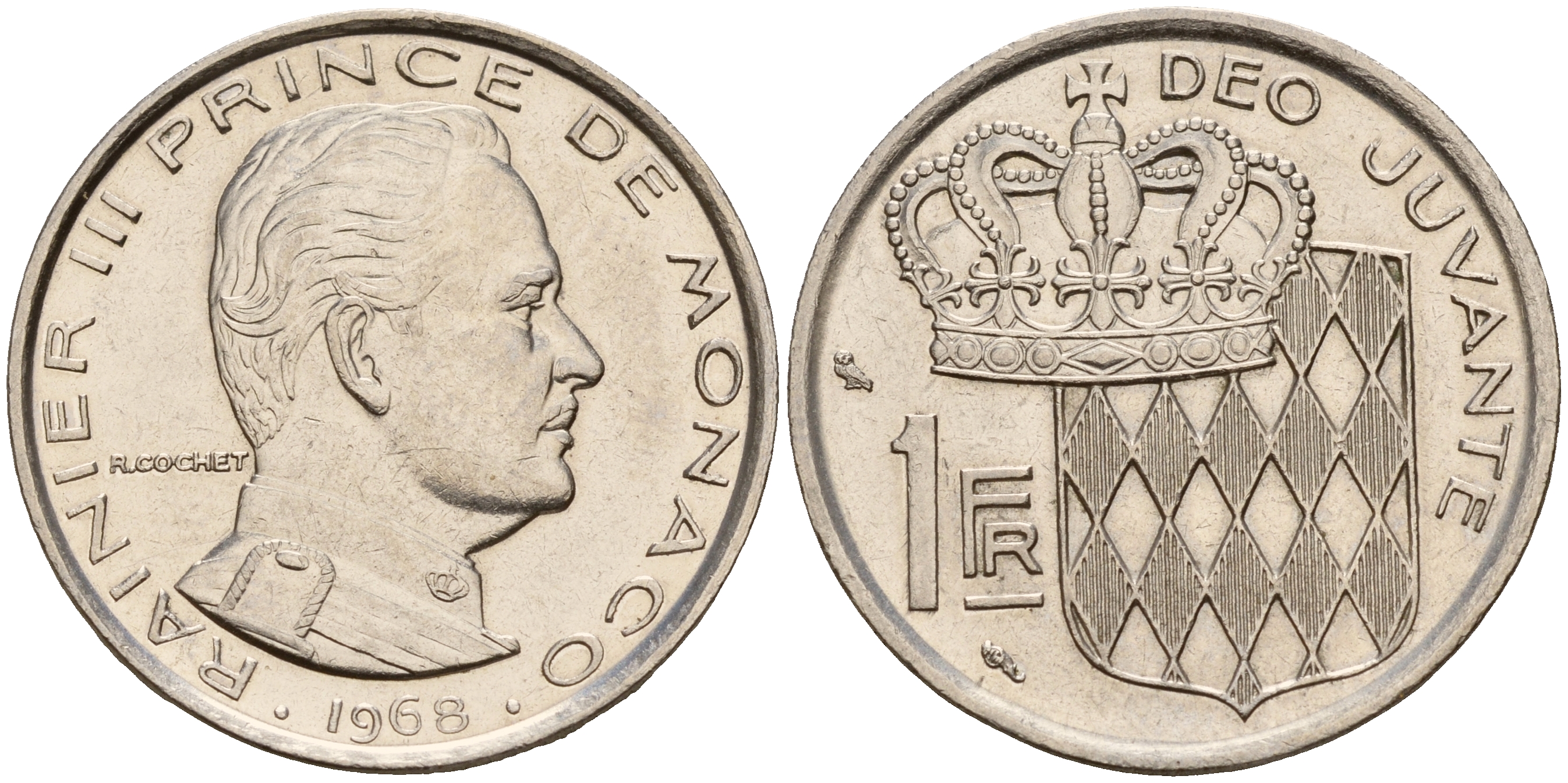 Монако 1 франк 1968 Ренье III (1949-2005) KM 140 никель    4601-936