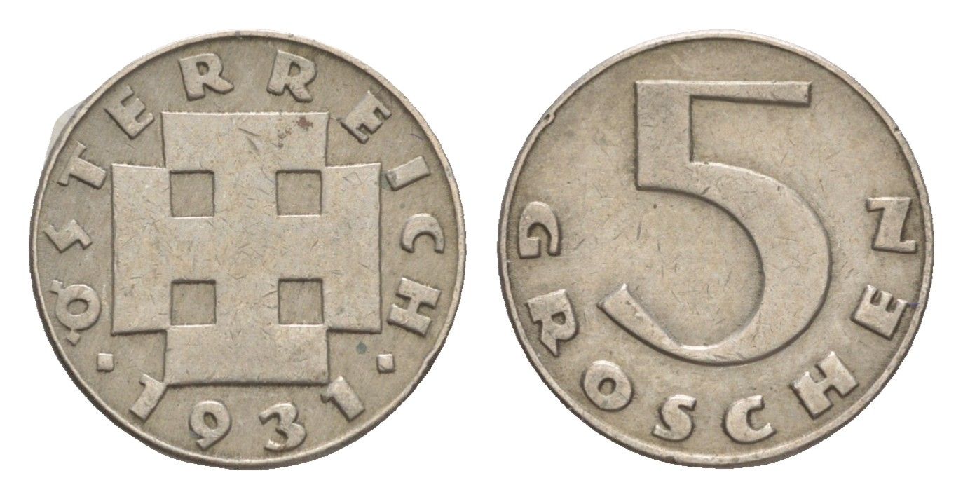 Австрия 5 грошей 1931 KM 2846 медно-никель 4564-1128