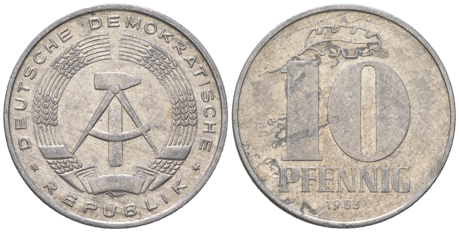 ГДР 10 пфеннигов 1983 А KM 10 алюминий 3459-642