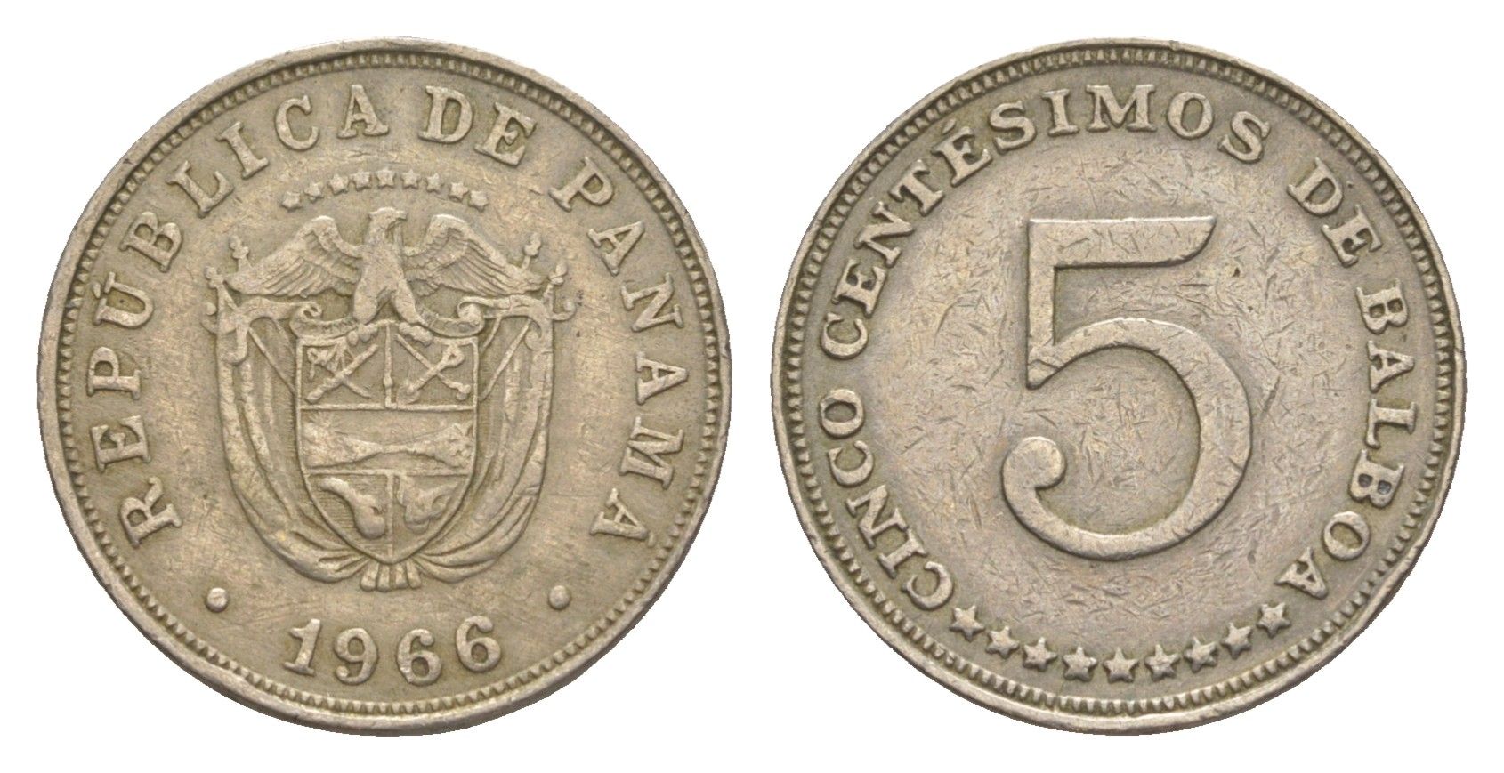 Панама 5 сентесимо 1966 KM 23.2 медно-никель 4644-634