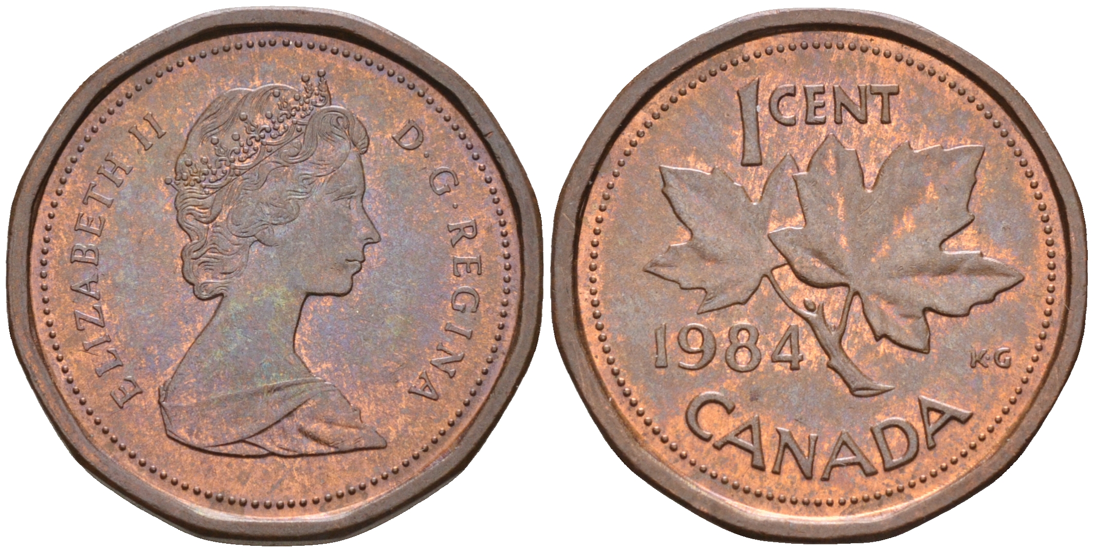 Канада 1 цент 1984 Елизавета II, кленовый лист KM 132 бронза    4147-314