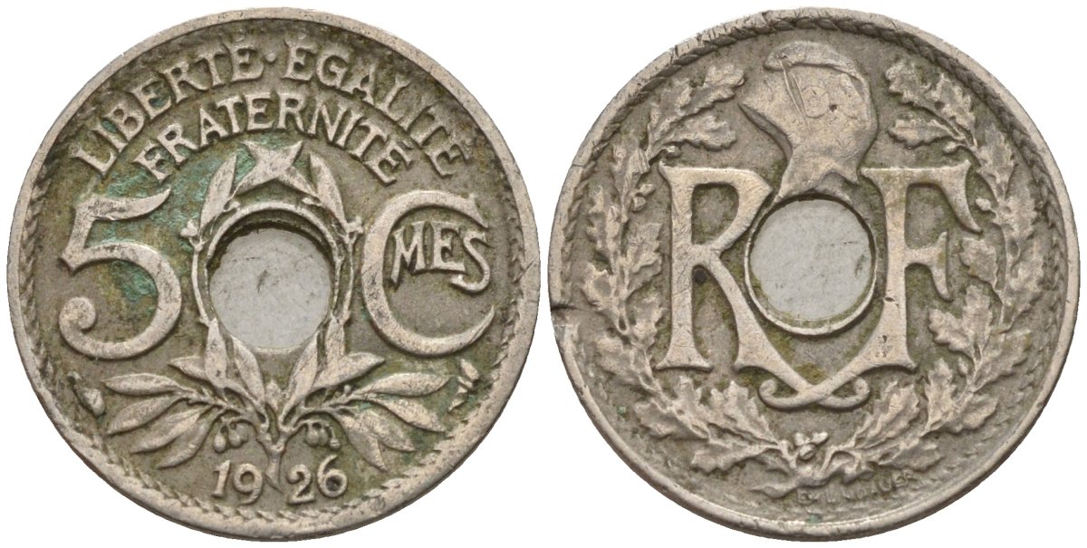 Франция 5 сантимов 1926 KM 875 медно-никель 4596-567