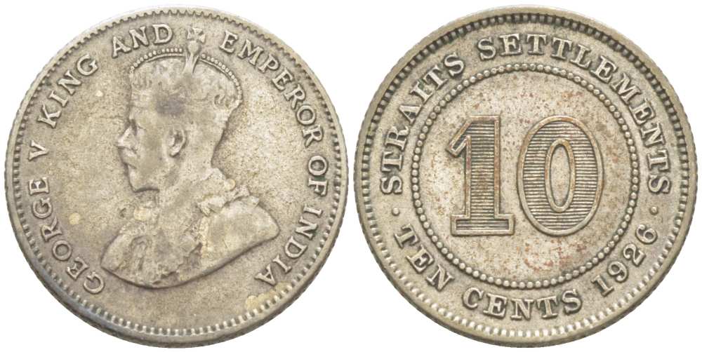 Стрейтс-Сетлментс 10 центов 1926 Георг V (1910-1936) KM 29b серебро 218-845