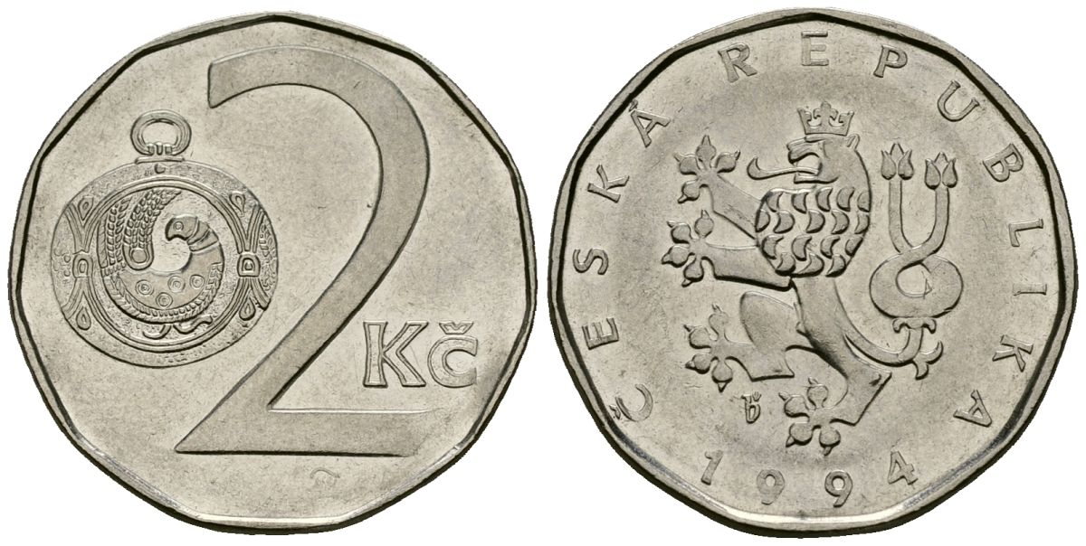 Чехия 2 кроны 1994 KM 9 сталь плакированная никелем 4167-942