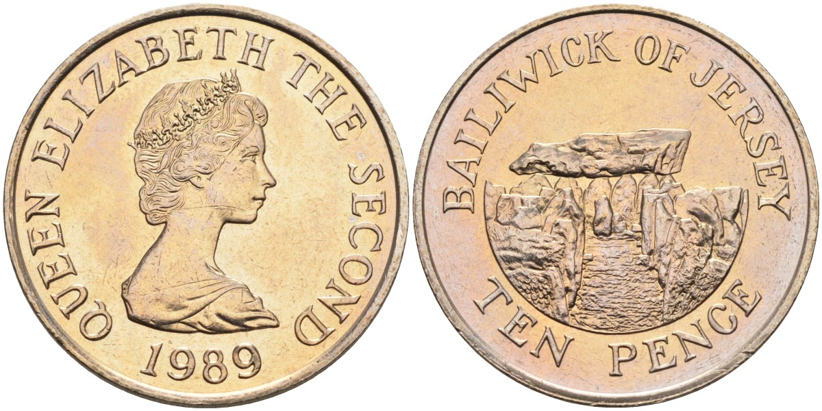 Джерси 10 пенсов 1989 Ла-Хуг-Би, Елизавета II (1952-) KM 57.1 медно-никель UNC 4583-312