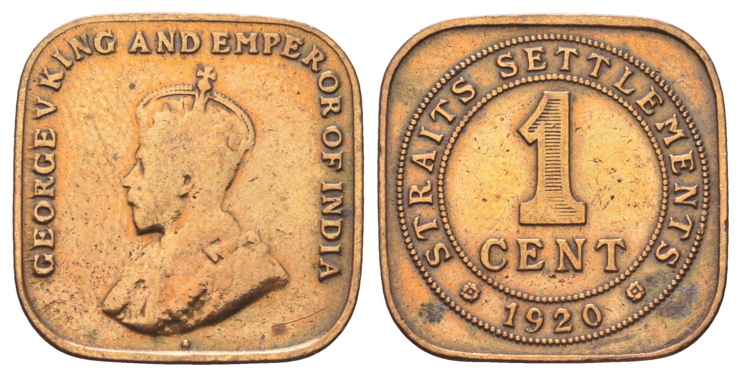 Стрейтс-Сетлментс (Стрейтс Сетлментс) 1 цент 1920 Георг V (1910-1936) KM 32 бронза 4697-1254