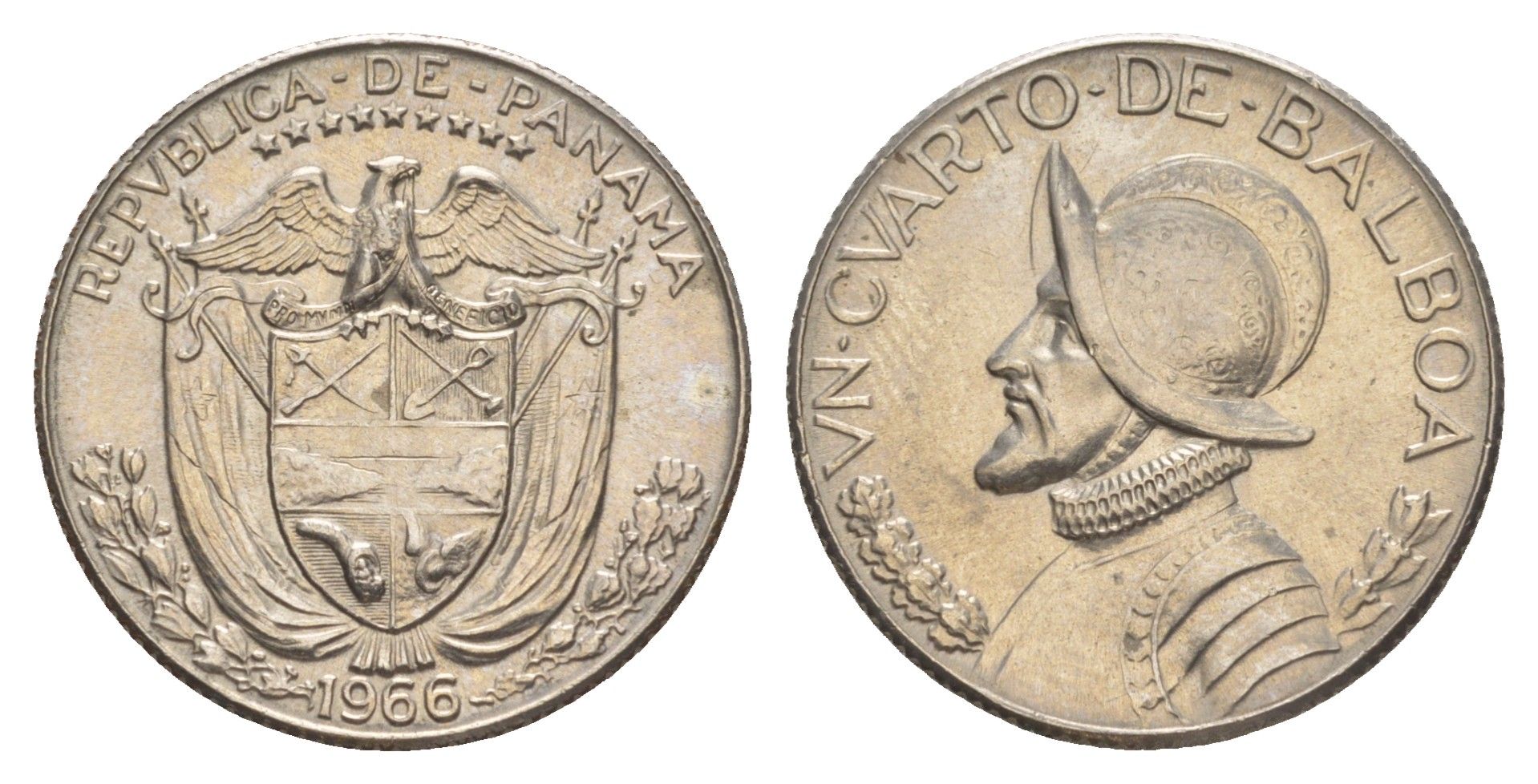 Панама 1/4 бальбоа (25 сентесимо) 1966 KM 11.2a медь плакированная медно-никелем aUNC 4642-631