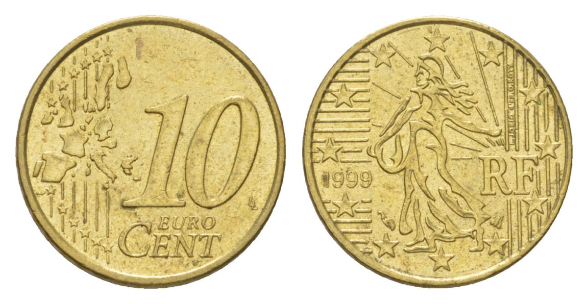 Франция 10 евроцентов 1999 KM 1285 нордик aUNC 4627-1137