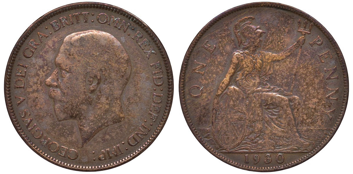 Великобритания 1 пенни 1930 Георг V (1910-1936) KM 838, Spink 4055 бронза 4131-416