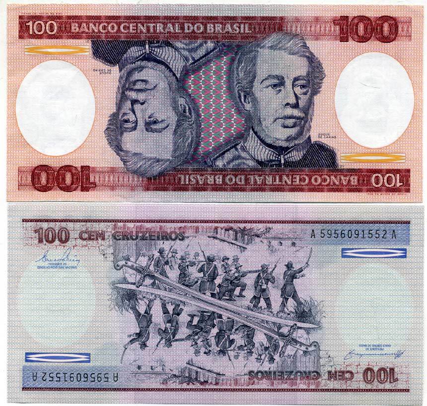 Бразилия 100 крузейро ND (1981-1984) серия А 5956, Герцог Каксиас Pick 198 b бумага aUNC 7201-40-2