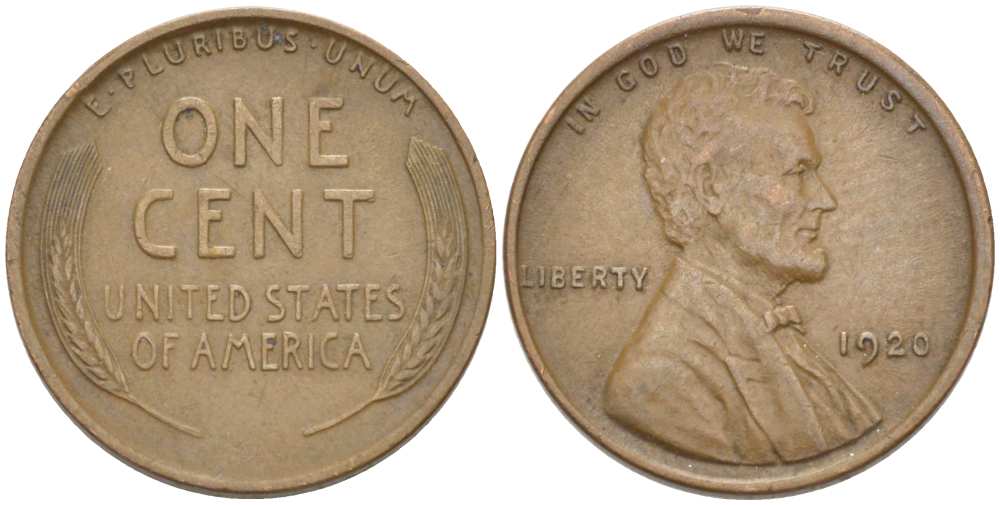 США 1 ЦЕНТ 1920 ЛИНКОЛЬН KM 132 бронза 3309-414