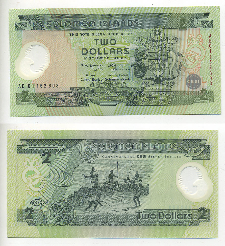 СОЛОМОНОВЫ ОСТРОВА 2 ДОЛЛАРА 2001 Pick 23 пластик UNC (ПРЕСС) 6318-3-3-2