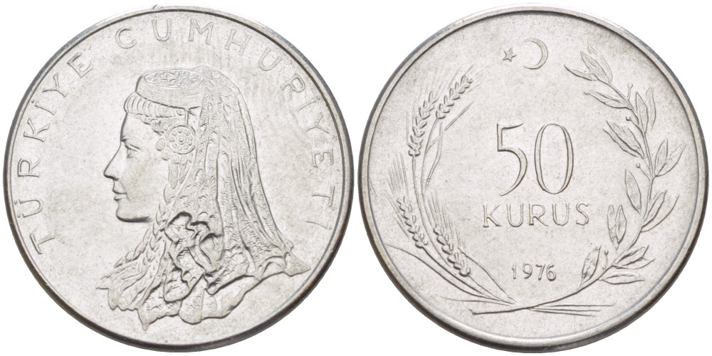 Турция 50 курушей 1976 Анатолийская невеста KM 899 нержавеющая сталь 4390-743