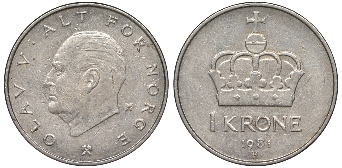 Норвегия 1 крона 1981 Улаф V (1958-1991) KM 419 медно-никель 25-2214