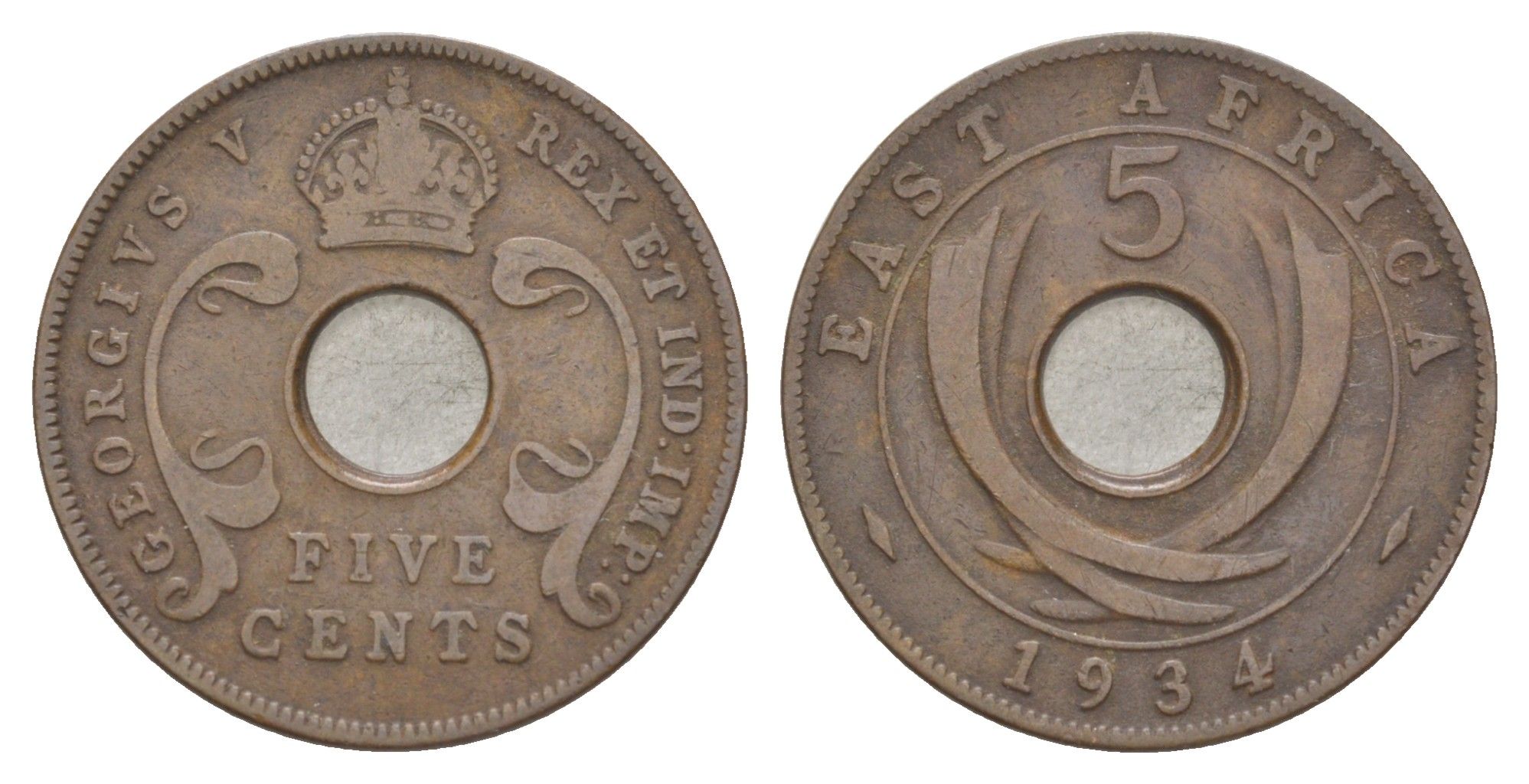 Британская Восточная Африка 5 центов 1934 Георг V (1910-1936) KM 18 бронза 4150-541