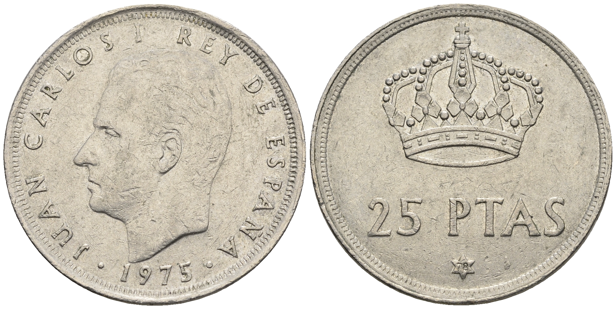 Испания 25 песет 1975 (78) Хуан Карлос I (1975-2014) KM 808 медно-никель 85-755