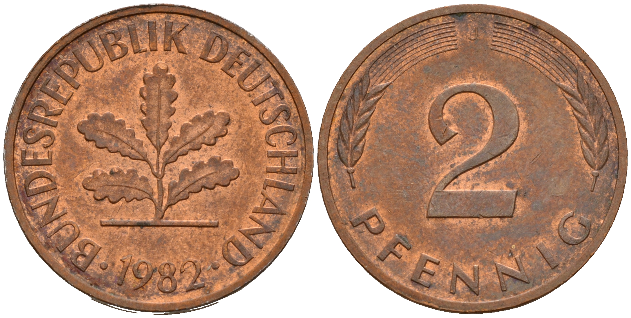 ФРГ 2 пфеннига 1982 J J.381a, KM 106a сталь плакированная медью    4598-864