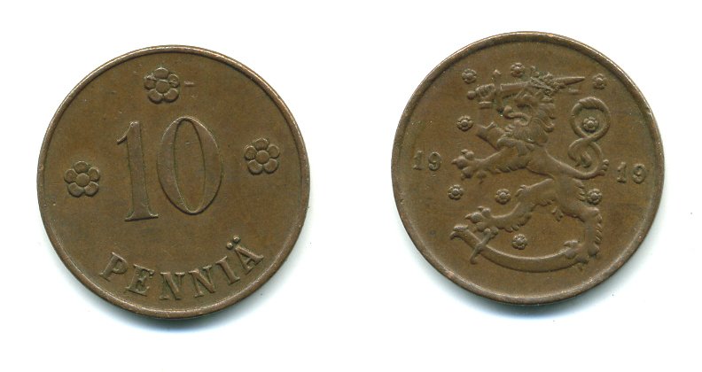 Финляндия 10 пенни 1919 KM 24 медь 41-1214