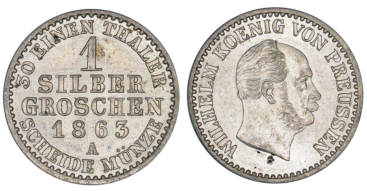 ПРУССИЯ 1 ЗИЛЬБЕРГРОШ 1863 A KM 485 серебро 00-00
