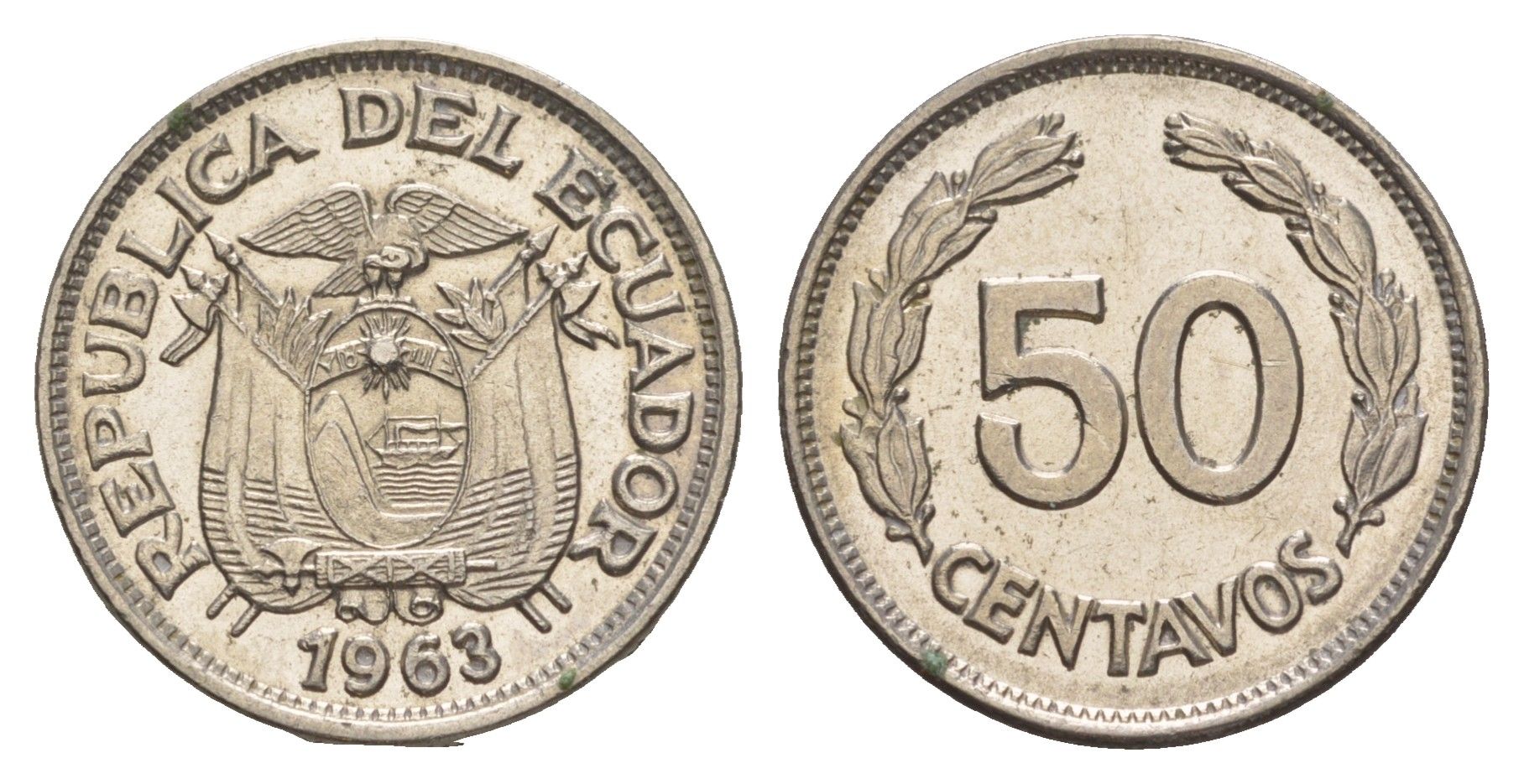 Эквадор 50 сентаво 1963 KM 81 сталь плакированная никелем UNC 4641-557