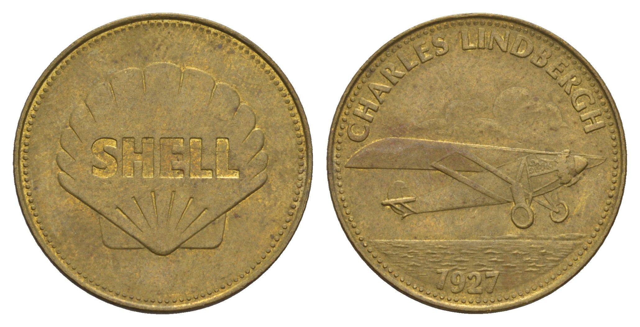 Франция жетон Shell - Человек в полете - Чарльз Линдберг, 1927 г. 1969 диаметр 26 мм, вес 5 гр Kooij RS011.7c сталь плакированная латунью 4656-326