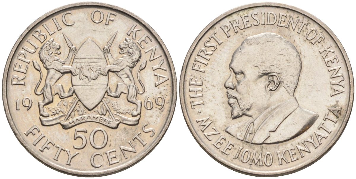 Кения 50 центов 1969 Джомо Кениата KM 13 медно-никель 4124-751