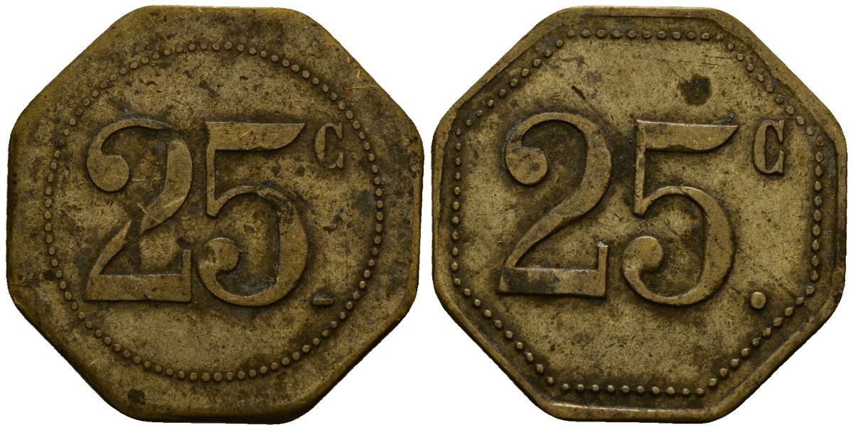 Франция 25 сантимов ND ресторанный жетон латунь 4166-347