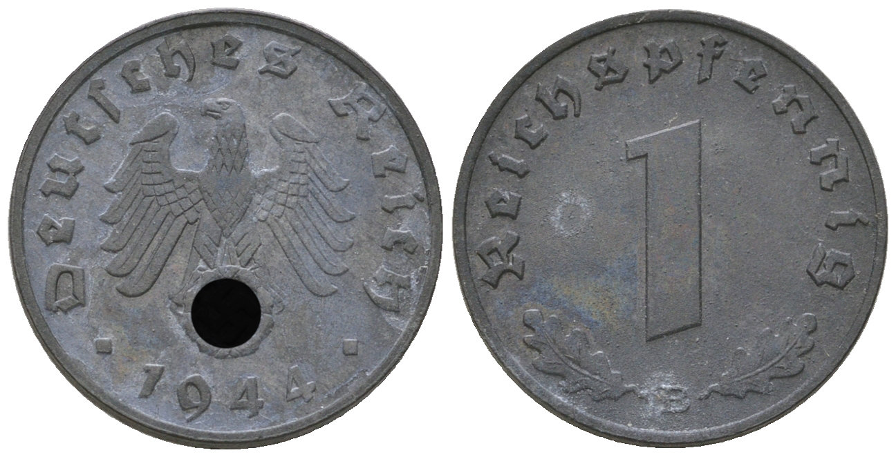 Германия 1 рейхспфенниг 1944 B KM 97, J. 369 цинк    4668-1139