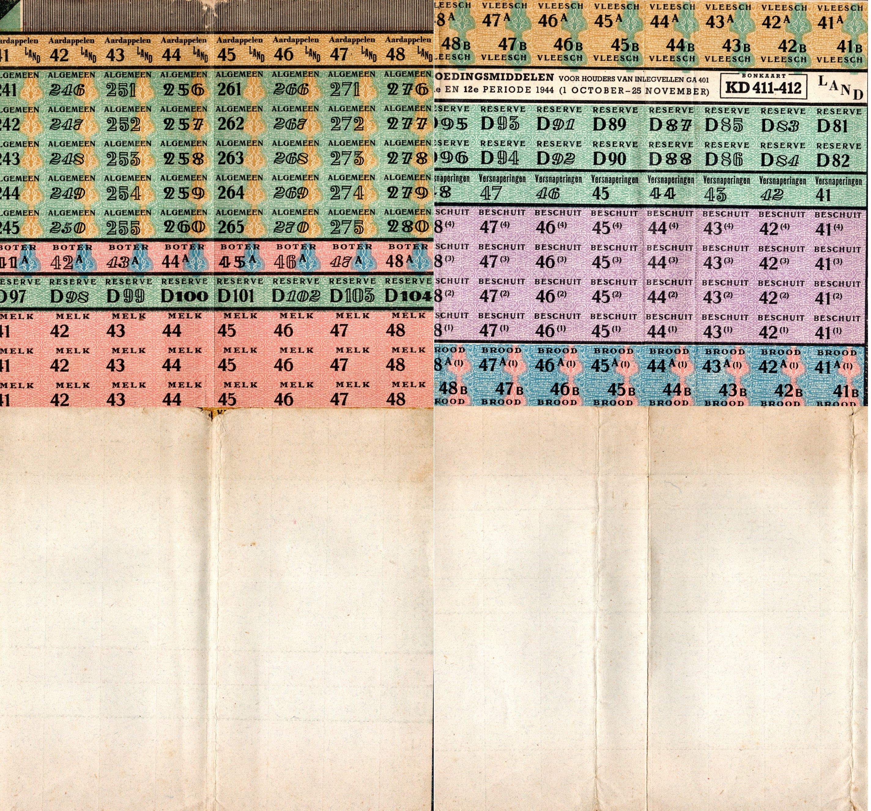 Нидерланды большой набор продуктовых карточек на различные товары 1944 времен второй мировой войны бумага 6285-6-1-1