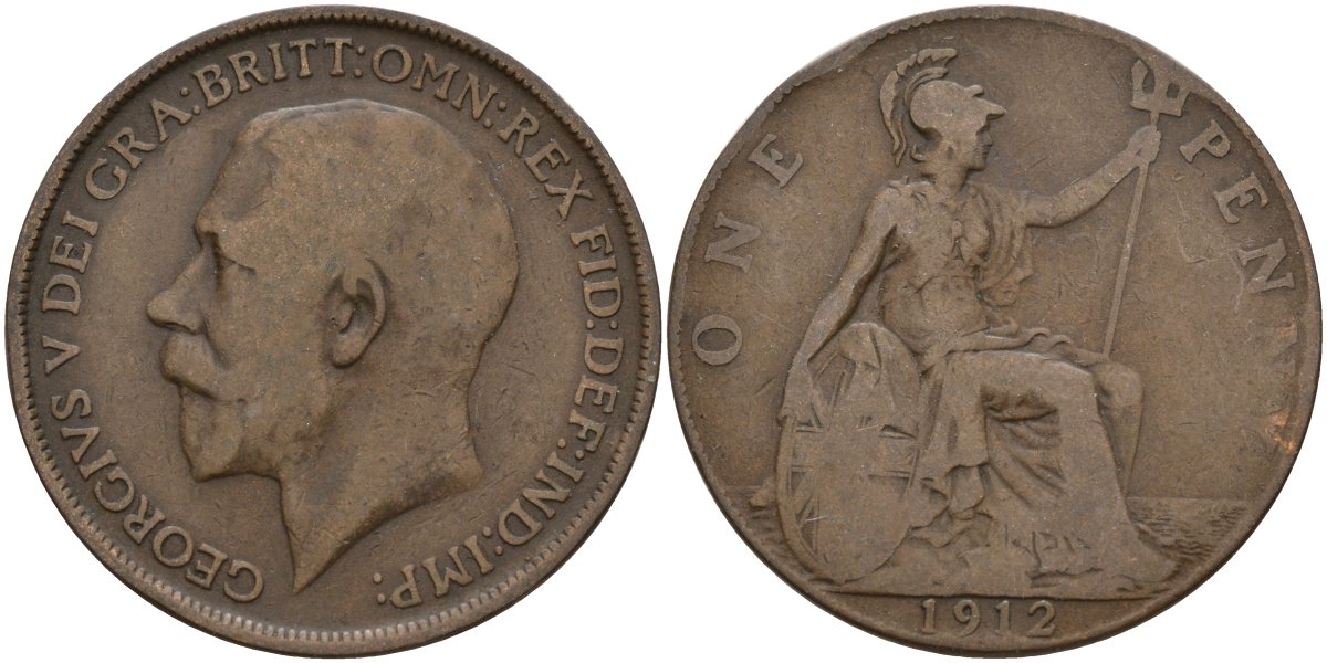 Великобритания 1 пенни 1912 Георг V (1910-1936) KM 810, Spink 4051 бронза 4144-746
