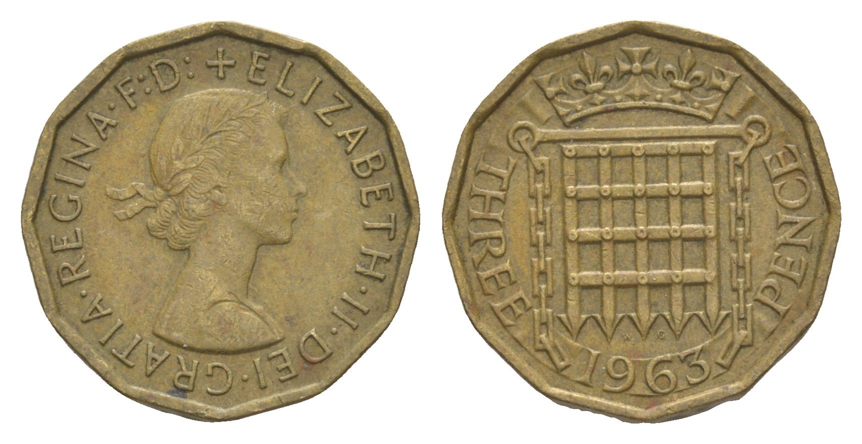 Великобритания 3 пенса 1963 Елизавета II (1952-2022) KM 900, Spink 4153 никель латунь 4571-1023