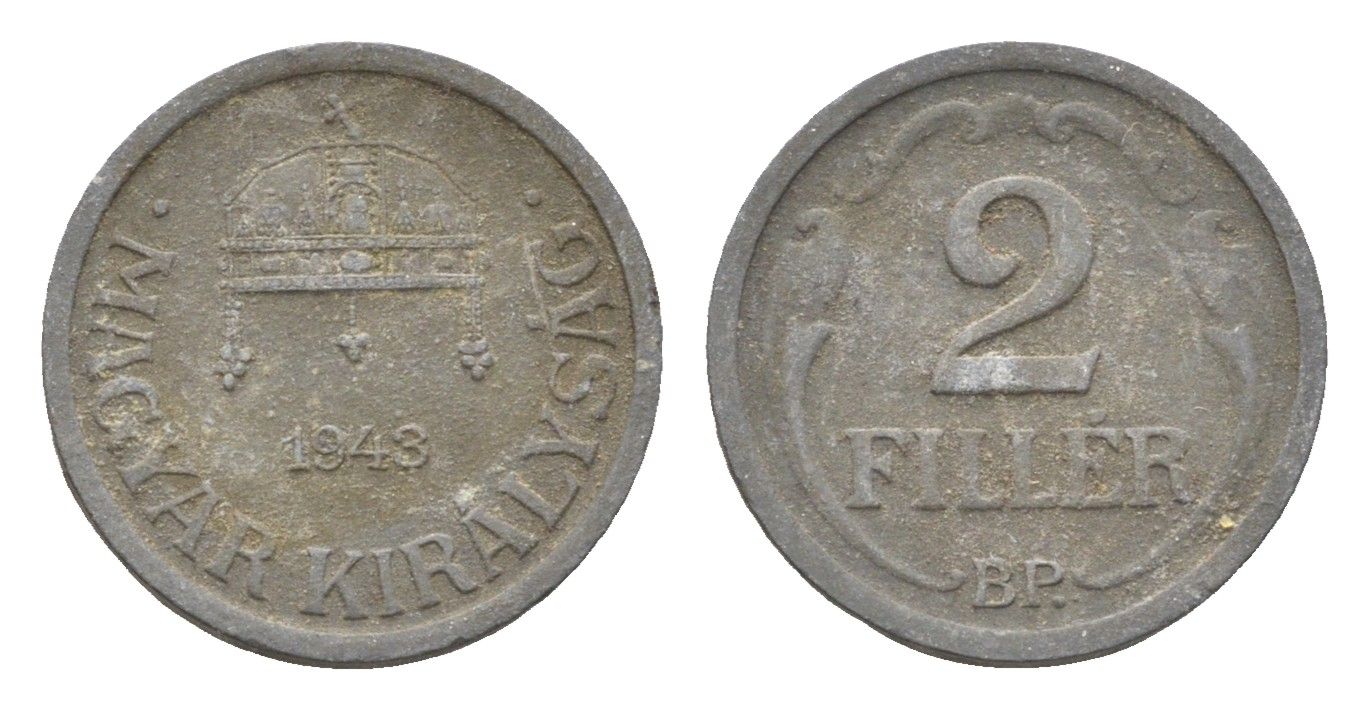 Венгрия 2 филлера 1943 BP KM 519 цинк 4665-547