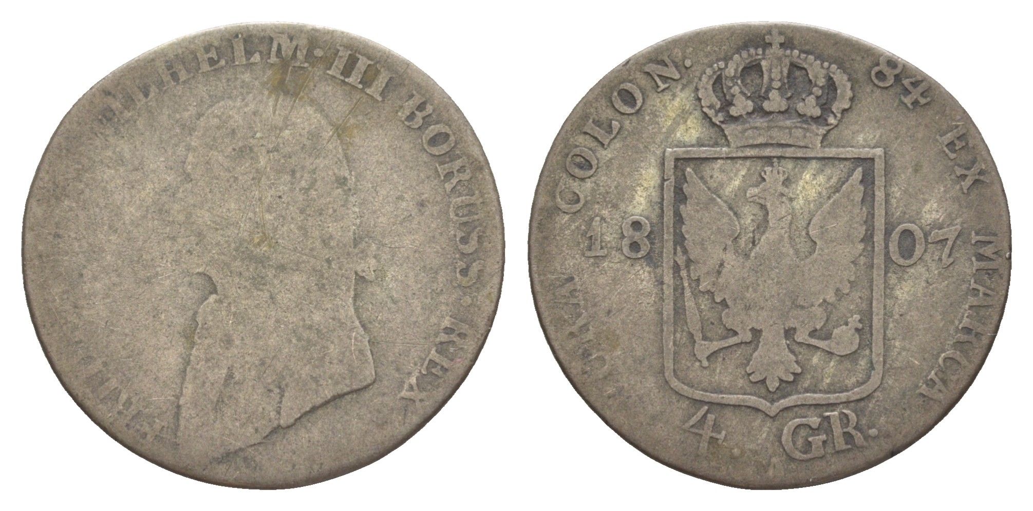 Пруссия 4 гроша 1807 A, Фридрих Вильгельм III (1797-1840) KM 370 серебро 4619-132