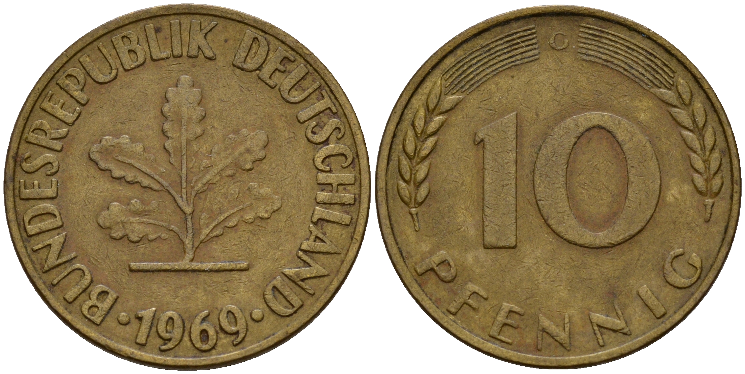 ФРГ 10 пфеннигов 1969 G J. 383, KM 108 сталь плакированная латунью    4603-336