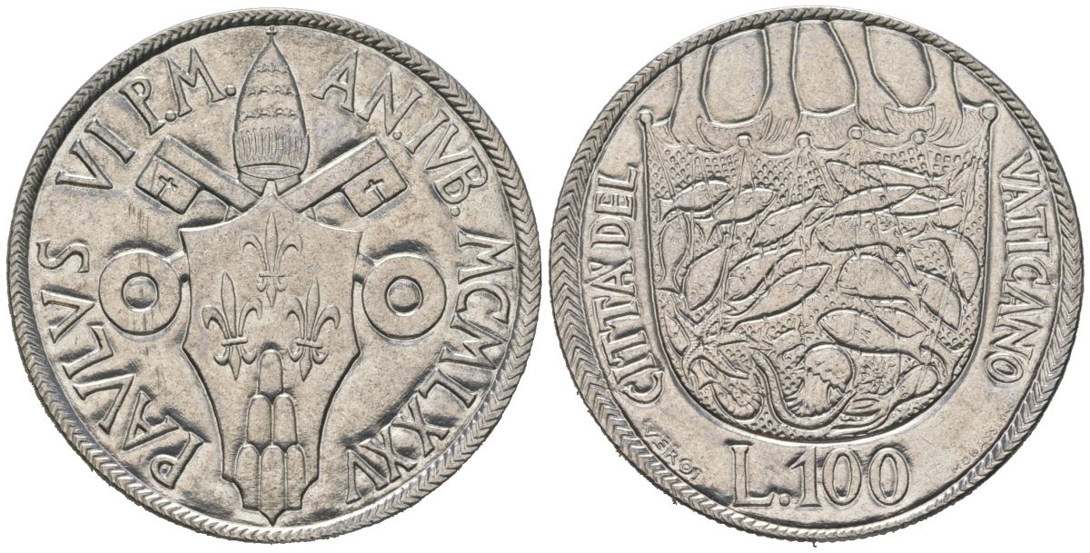 Ватикан 100 лир 1975 Священный год KM 130 нержавеющая сталь UNC 4574-1121