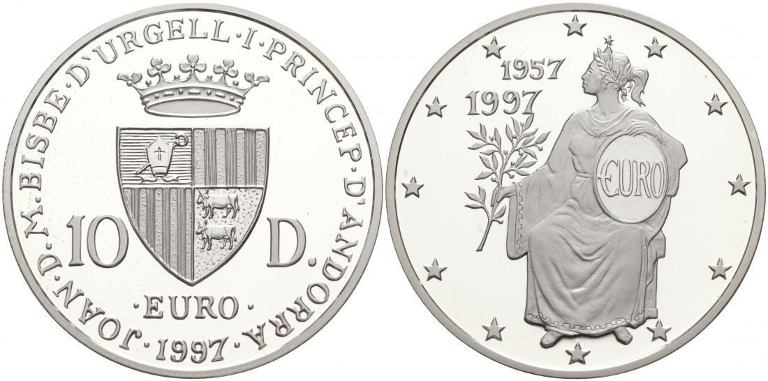 Андорра 10 динеров 1997 40 лет Римскому договору KM 130 серебро PROOF 11-039-44