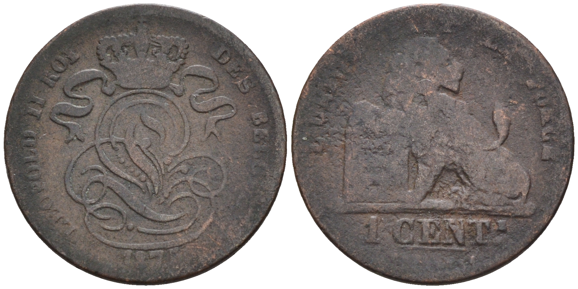 БЕЛЬГИЯ 1 САНТИМ 1875 KM 33.1 медь 4588-461