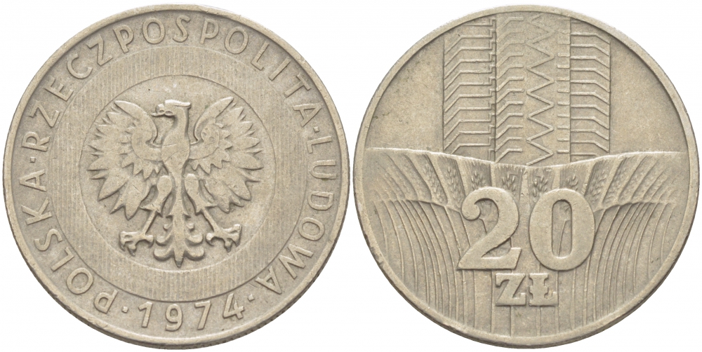 Польша 20 злотых 1974 монетный двор Кремница KM 67, Parchimowicz 245b медно-никель 4403-515