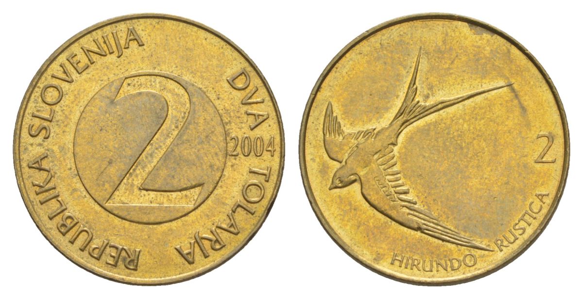 Словения 2 толара 2004 KM 5 латунь UNC 4633-645