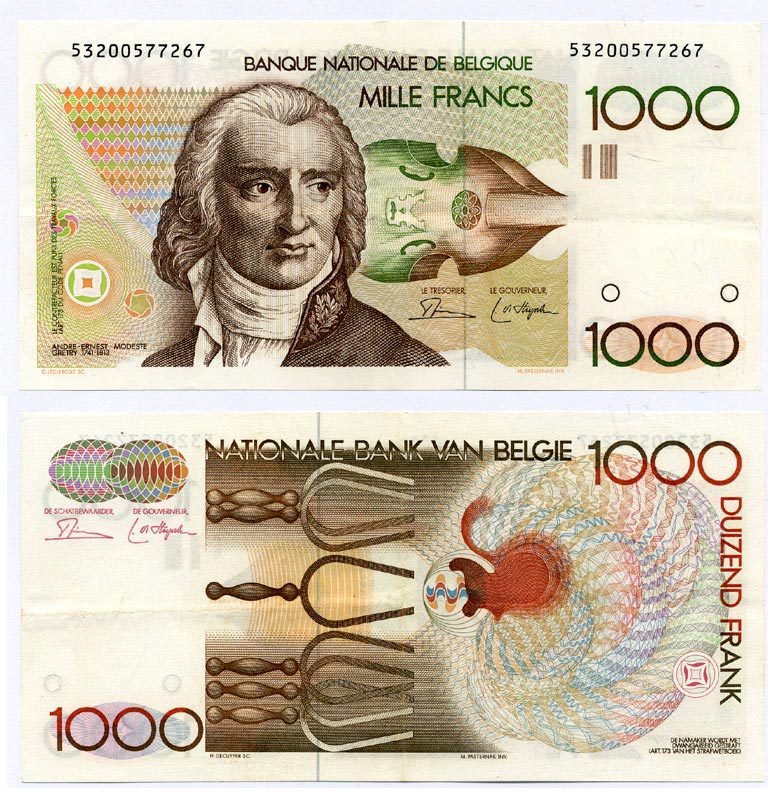 Бельгия 1000 франков ND (1980-1996) Андре Гретри Pick 144 a бумага 451-265-2