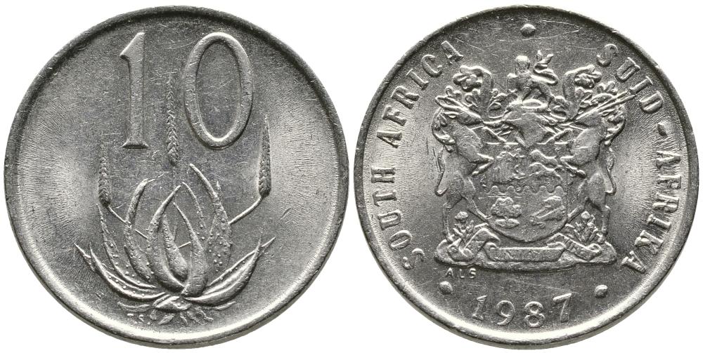 ЮАР 10 ЦЕНТОВ 1987 ЦВЕТОК АЛОЭ KM 85 никель 3336-1232