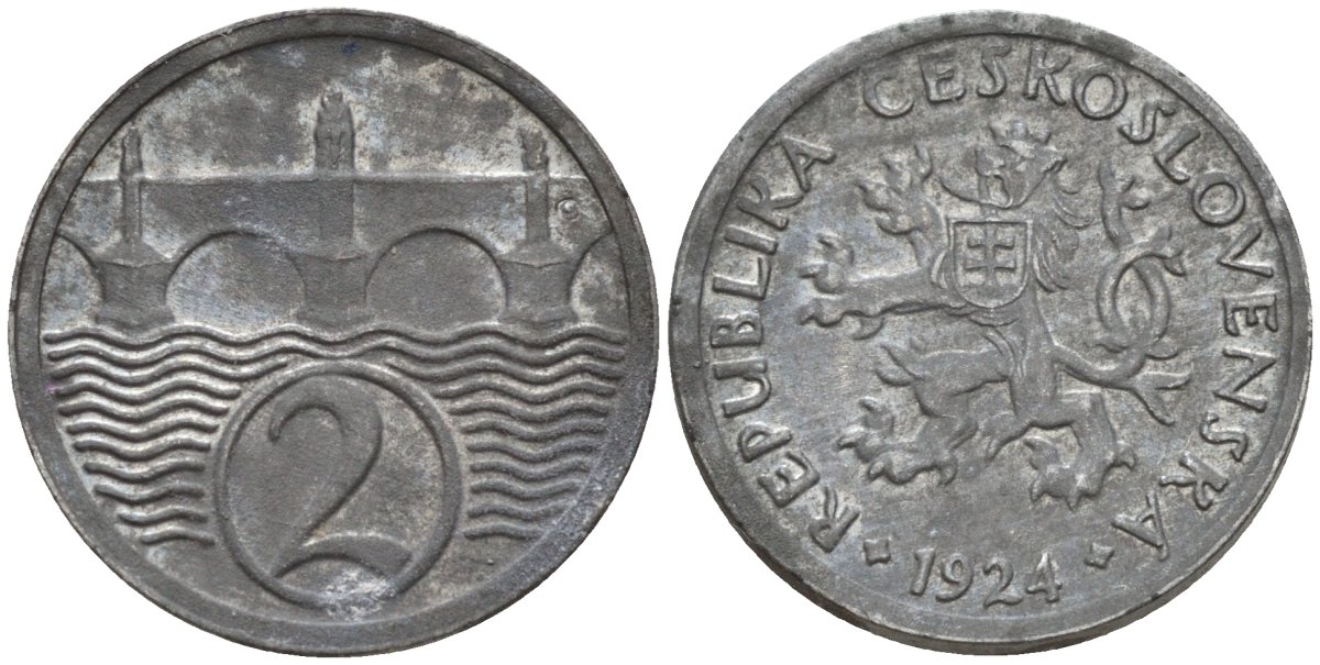 Чехословакия 2 геллера 1924 KM 5 цинк 4152-634