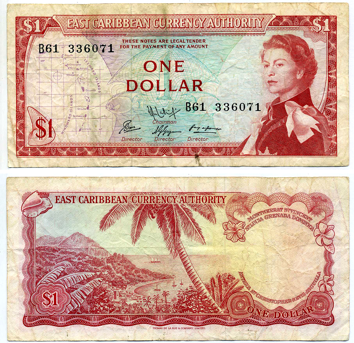 Восточно-Карибские штаты 1 доллар 1965 Британская администрация, подпись 9 Pick 13f  бумага   2197-29-1-1