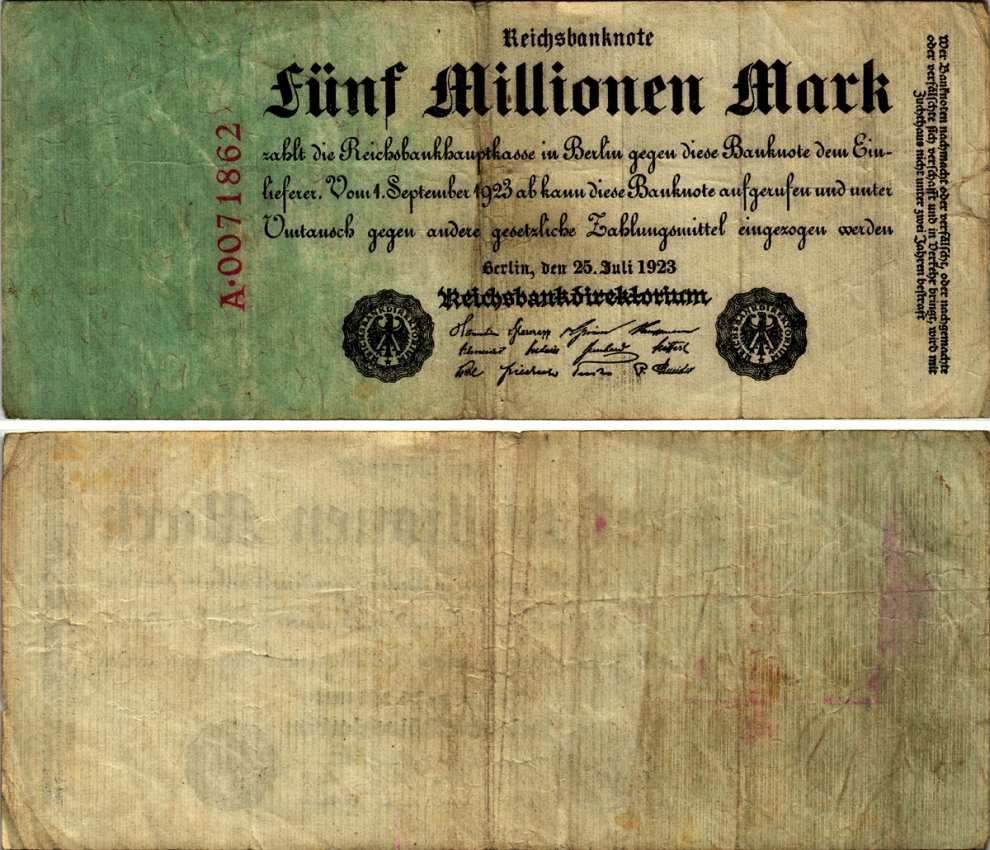 Германия 5000000 марок 1923 25 июля 1923, 5 миллионов марок Pick 95, Ros 94  бумага 7183-56-3