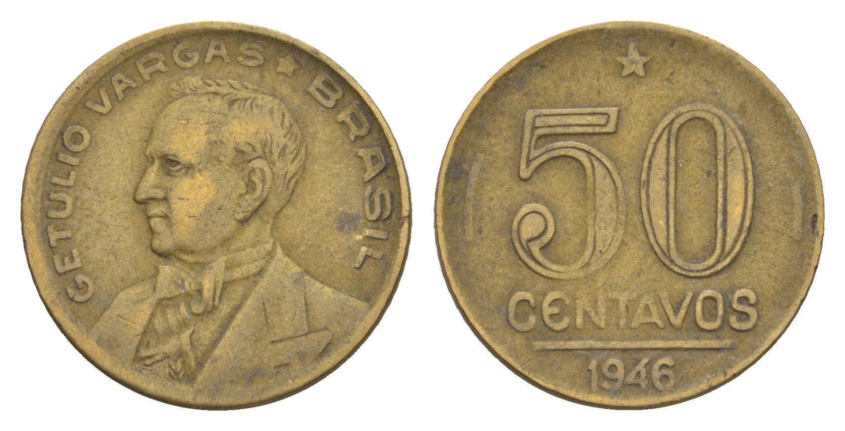 Бразилия 50 сентаво 1946 KM 557a алюминиевая бронза 4655-1116