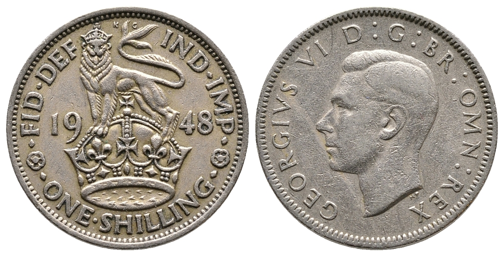 Великобритания 1 шиллинг 1948 Георг VI (1936-1952), Английский герб KM 863, Spink 4105 медно-никель 86-831