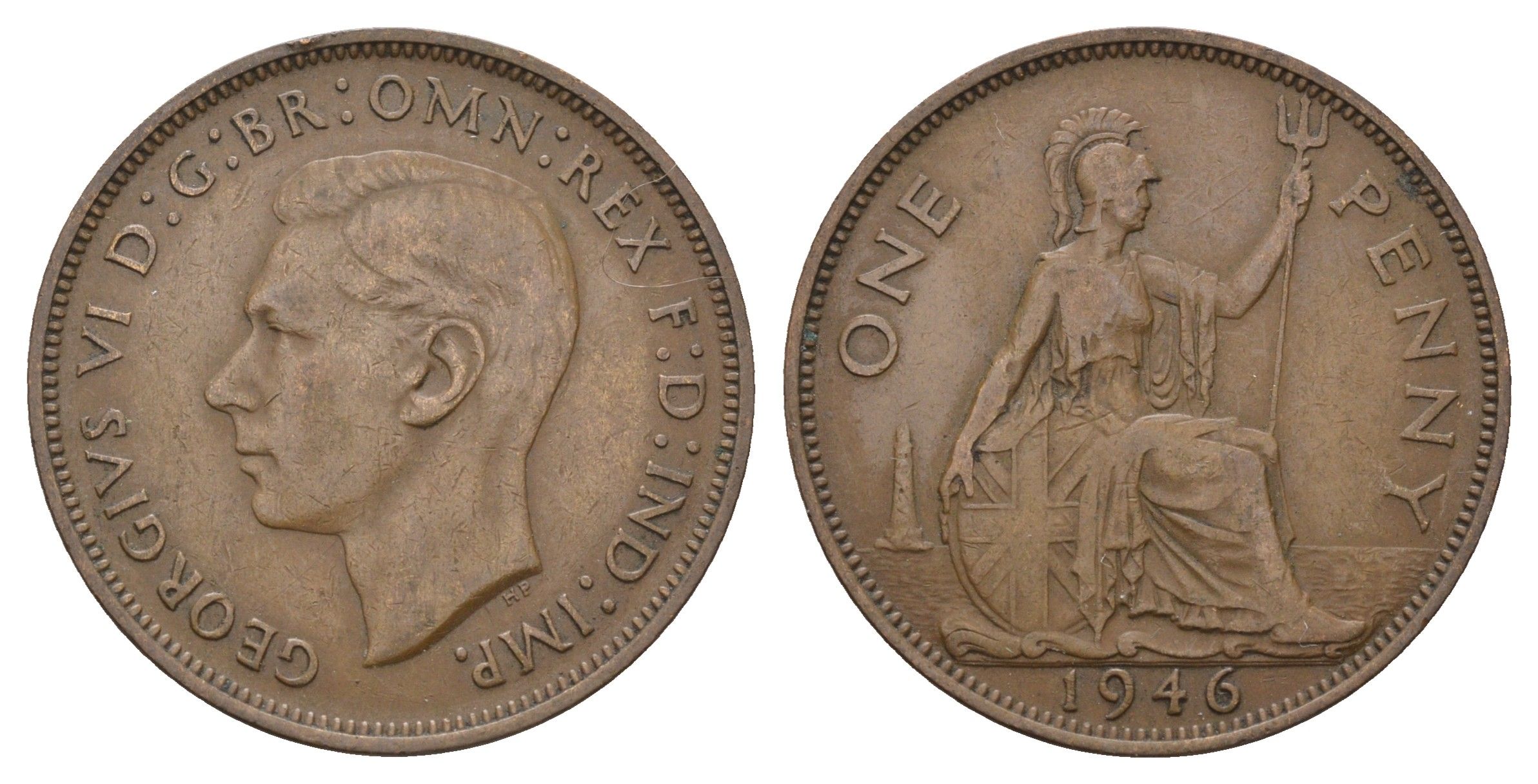 Великобритания 1 пенни 1946 Георг VI (1936-1952) KM 845, Spink 4114 бронза 221-722