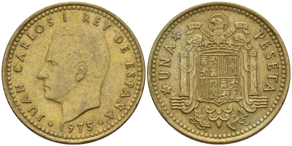 Испания 1 песета 1975 (76) Хуан Карлос I (1975-2014) KM 806 алюминиевая бронза 4604-156