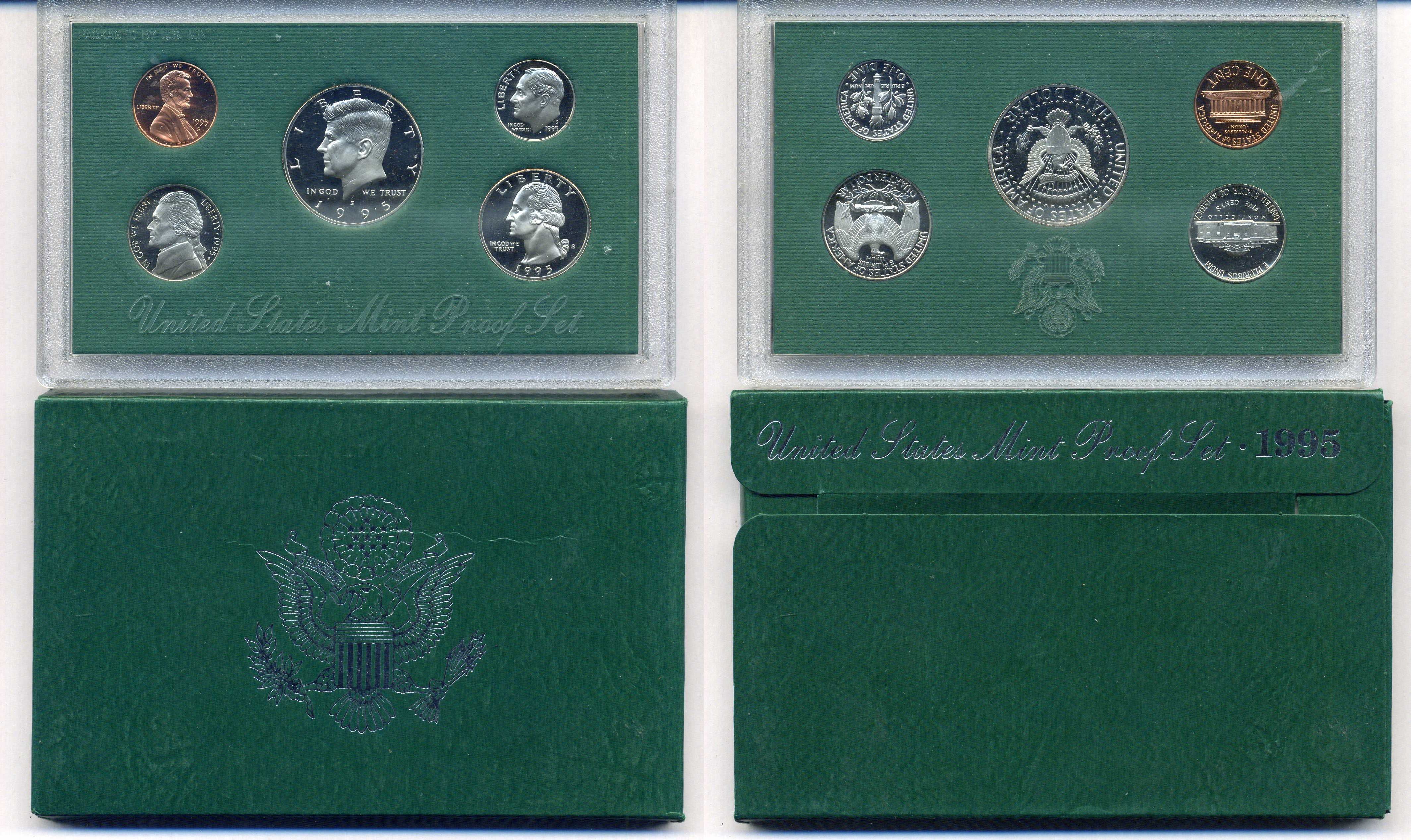 США годовой набор из 5 монет (1, 5, 10, 25 и 50 центов) 1995 в оригинальной упаковке KM PS181 (164a, A192, 195a, 201b и 202b) PROOF 8-2-02-43