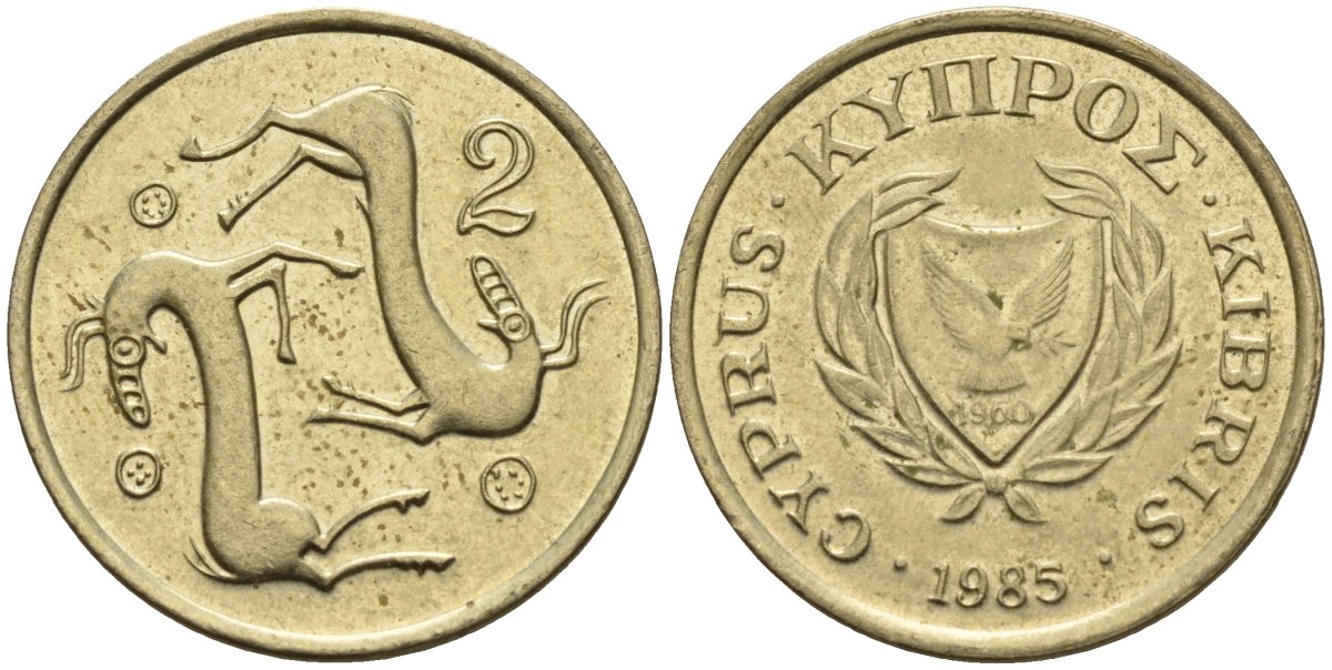 Кипр 2 цента 1985 KM 54.2 никель латунь 4174-1236